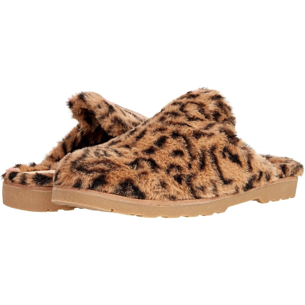 BC Footwear Prime Time Women's 6 Brown Leopard Faux Fur Slip-On Slipper JOBB802